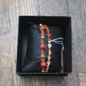 Artisan Beaded Bracelet Duo - Gold and Brown